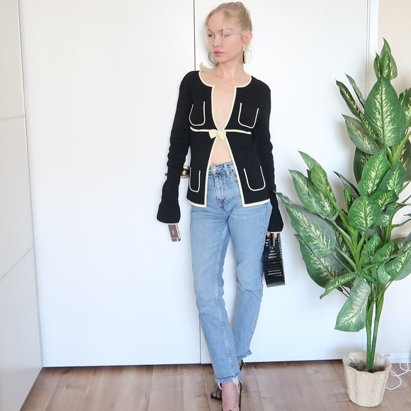 Vertigo Paris Sweaters - Vertigo Paris Black Cardigan with Trim and Pockets